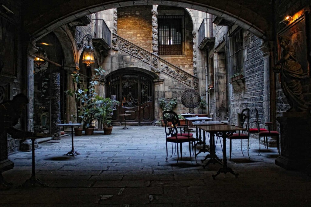 Beautiful terrace in the gothic quarter of the city of Barcelona