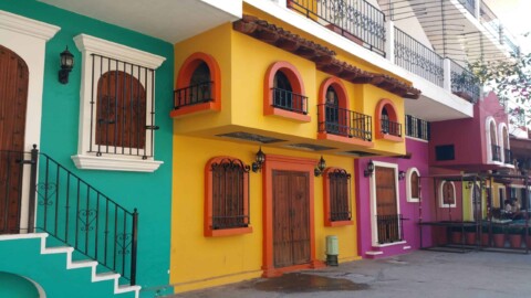 a colorful building with many windows in Puerto Vallarta Mexico