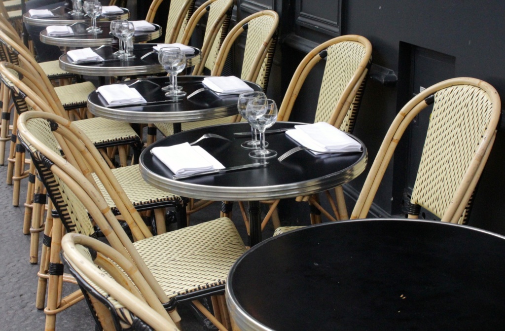 Empty tables at cafe in Paris
